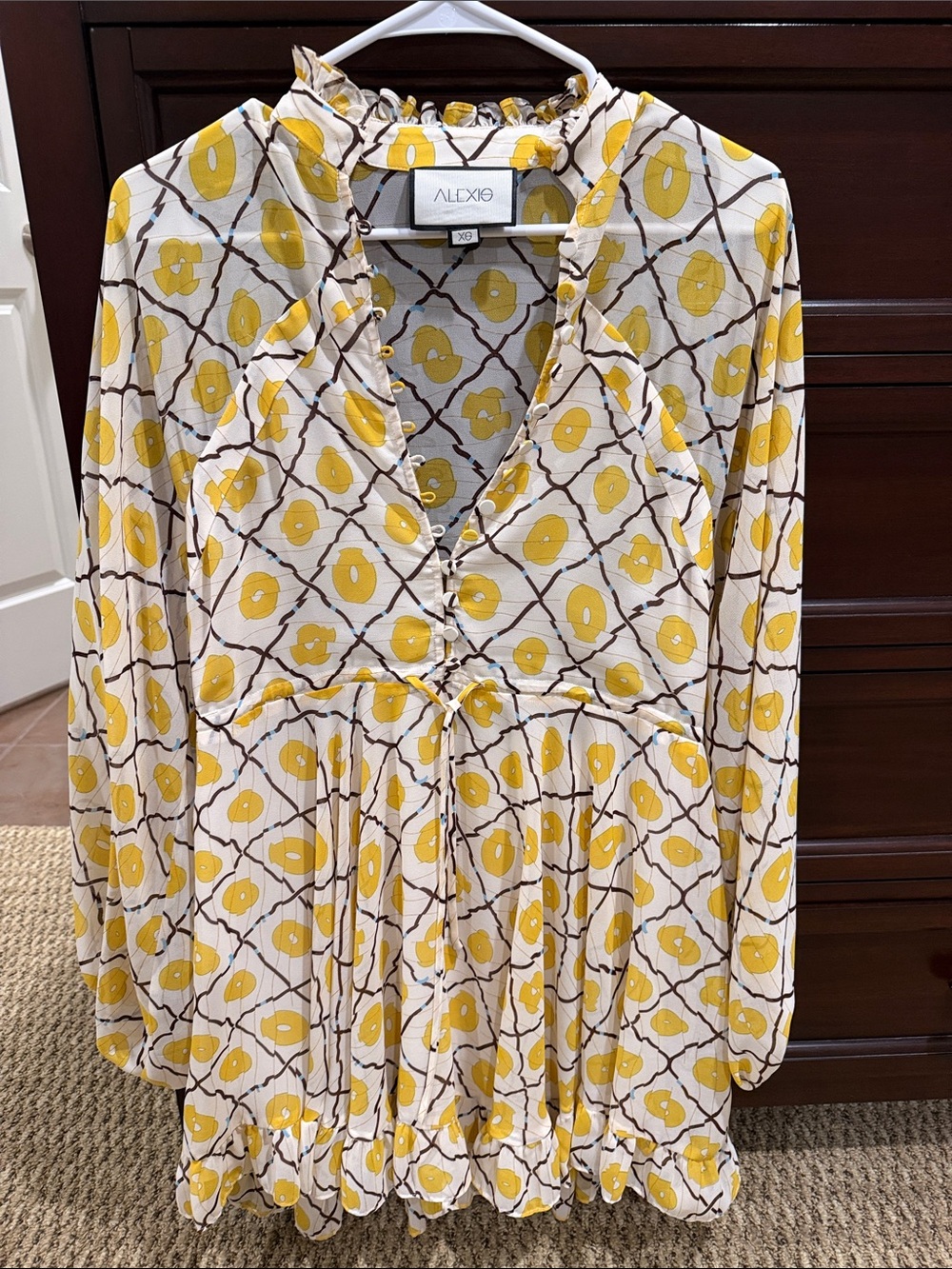 Alexis Cream and Yellow Floral Ruffled V-Neck Dress